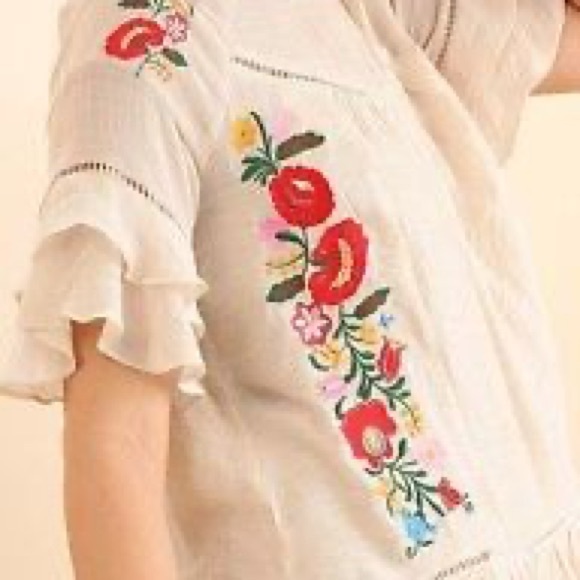 Umgee Cream Embroidered Flutter-Sleeve Peasant Top with Red Floral Accents - Picture 13 of 13